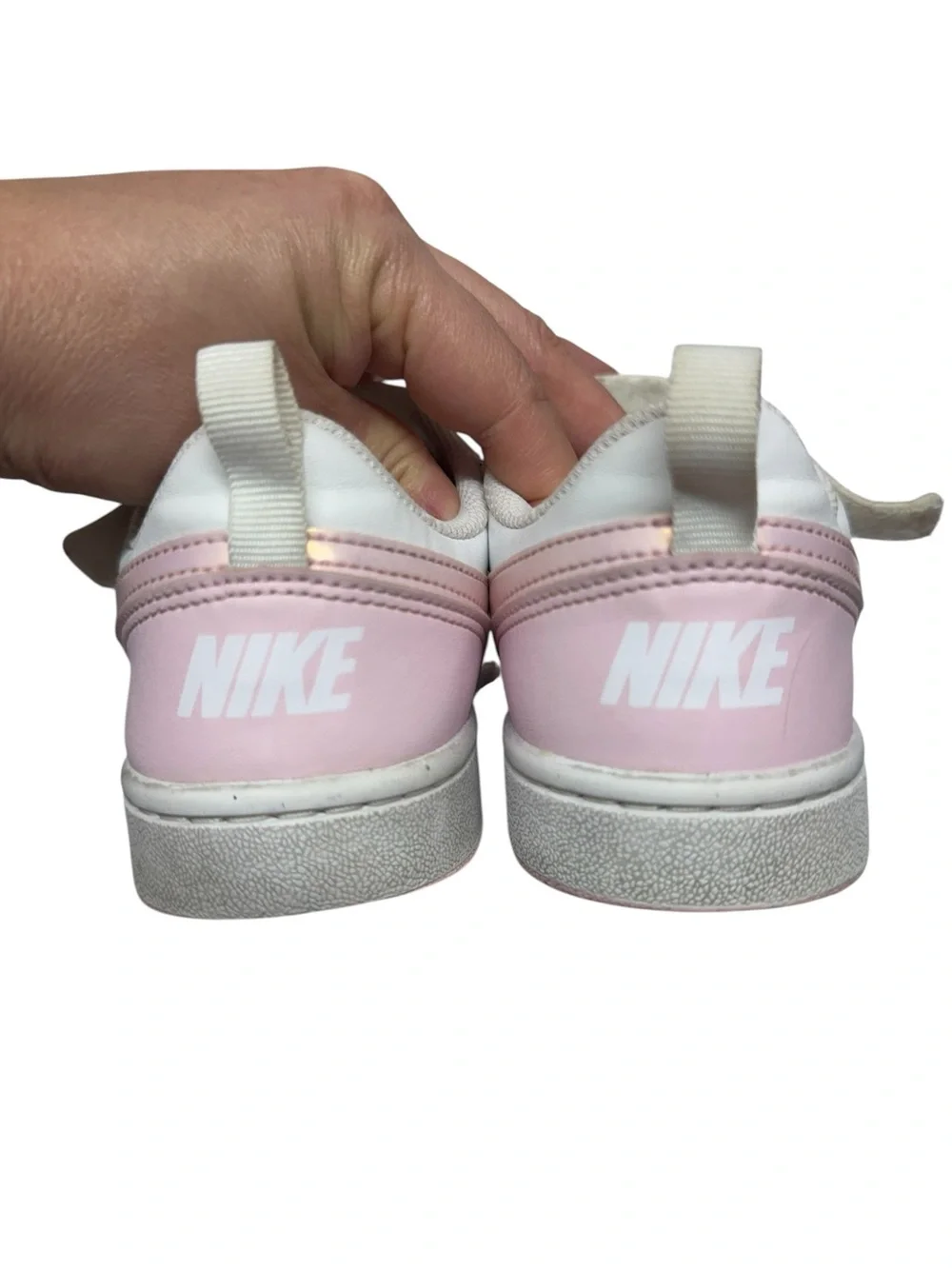 Nike Kids White and Pink Low-Top Sneakers with Velcro Strap